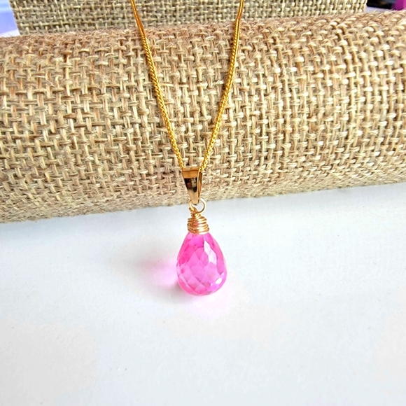 Pink sapphire  Necklace Minimalist Crystal Gemstone September Birthstone - Picture 1 of 6